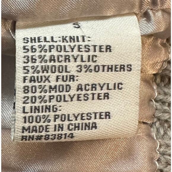 Fuda Faux Fur Cable Knit Vest Tan Brown Full Zip Size S - Picture 9 of 9